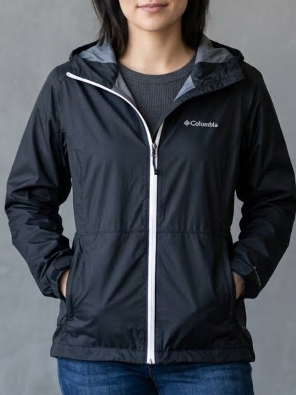Columbia Black Windbreaker Jacket Hooded Lightweight Zip Pockets Women's L
